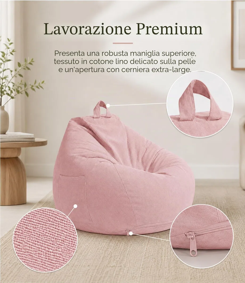 Highdi Poltrona Sacco Adulti 100 x 120 cm - Senza Imbottitura, Cotone e Lino Pouf Sacco Gigante, Rosa Bean Bag Chair per Soggiorno/Camera/Gaming