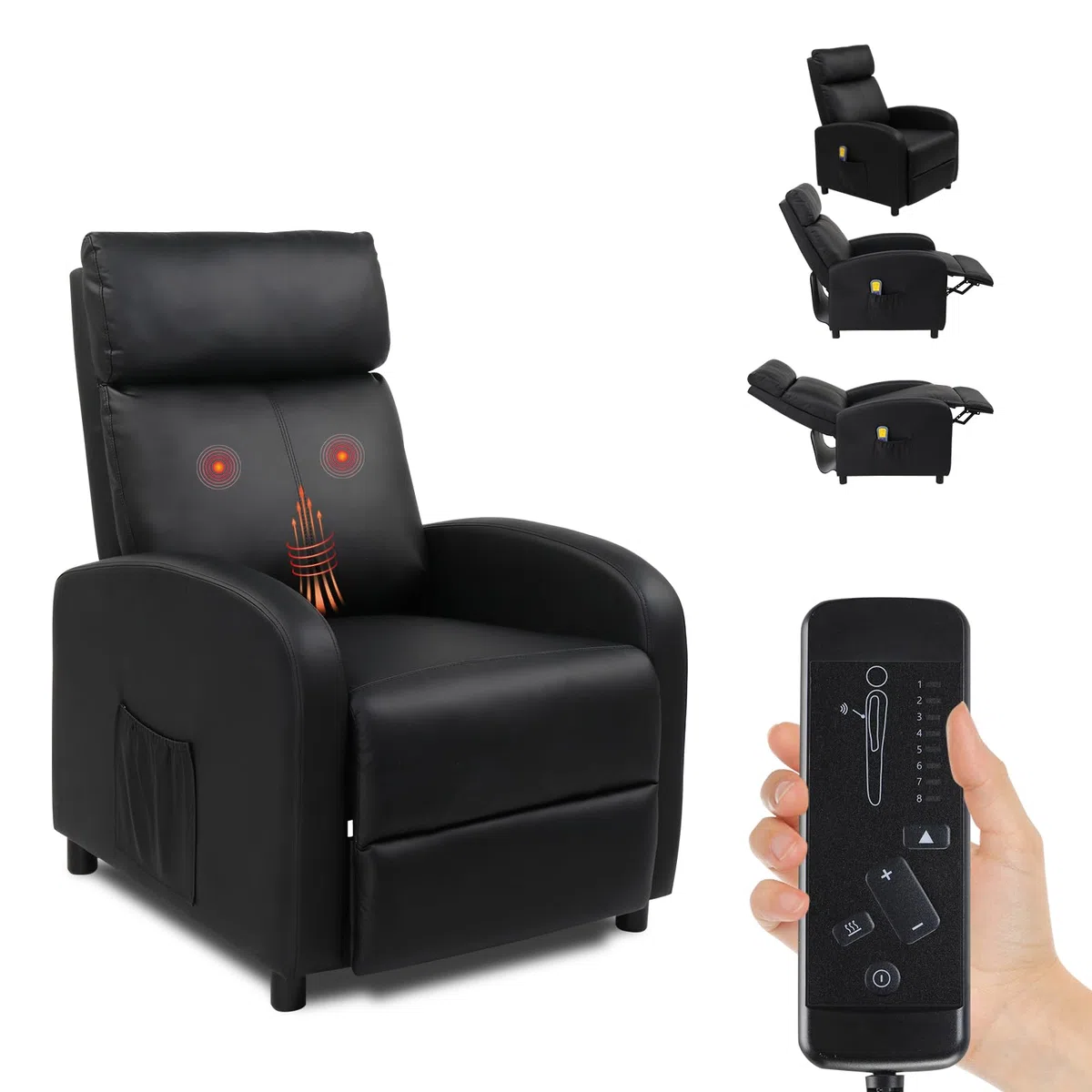 LEADZM Poltrona massaggiante elettrica per TV, con funzione sdraiata, in pelle (nero)