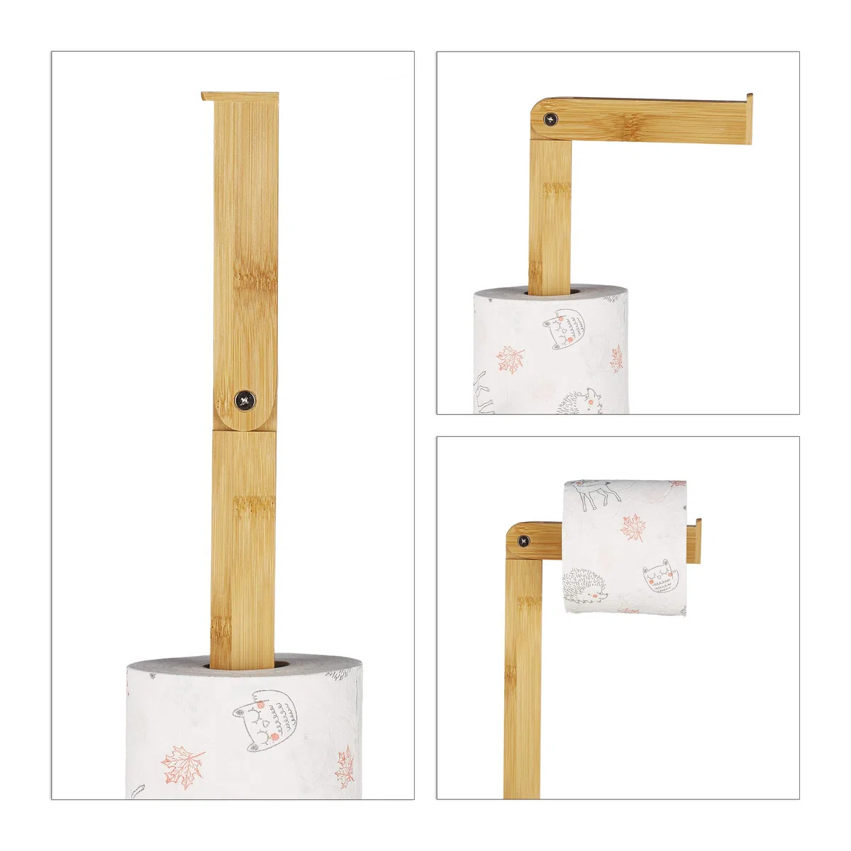 Relaxdays Piantana Portarotoli in Bambù, HxLxP: 71,5x23,5x19 cm, Supporto Autoportante per 5 Rotoli di Scorta, Naturale