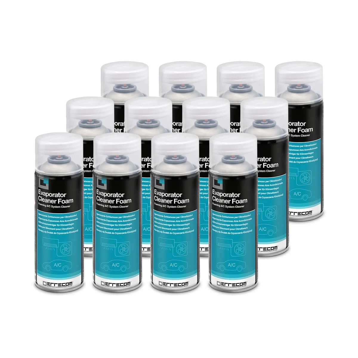 Errecom Evaporator Cleaner Foam – Pulitore Schiumoso per Climatizzatore Auto con Cannula Lunga | Alta Aderenza | Rimuove Sporco e Odori | Anche per Climatizzatore Casa | 12 x 400 mL
