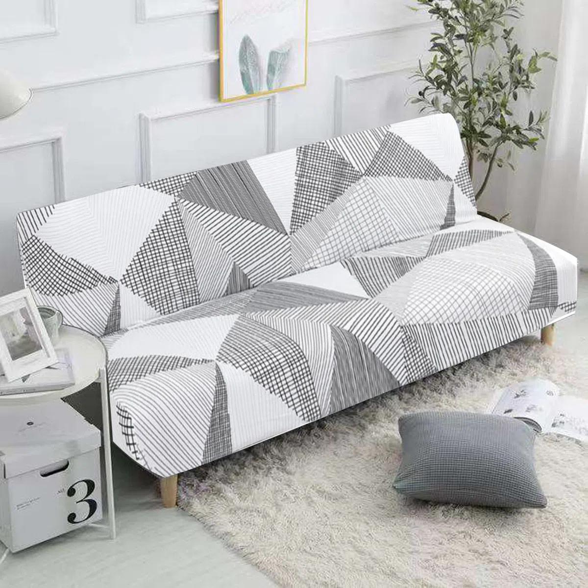 Jaotto Copridivano Clic Clac estensibile a 3 posti, fodera per divano senza braccio, elastica, in spandex, protezione per divano letto universale,Linea Bianca