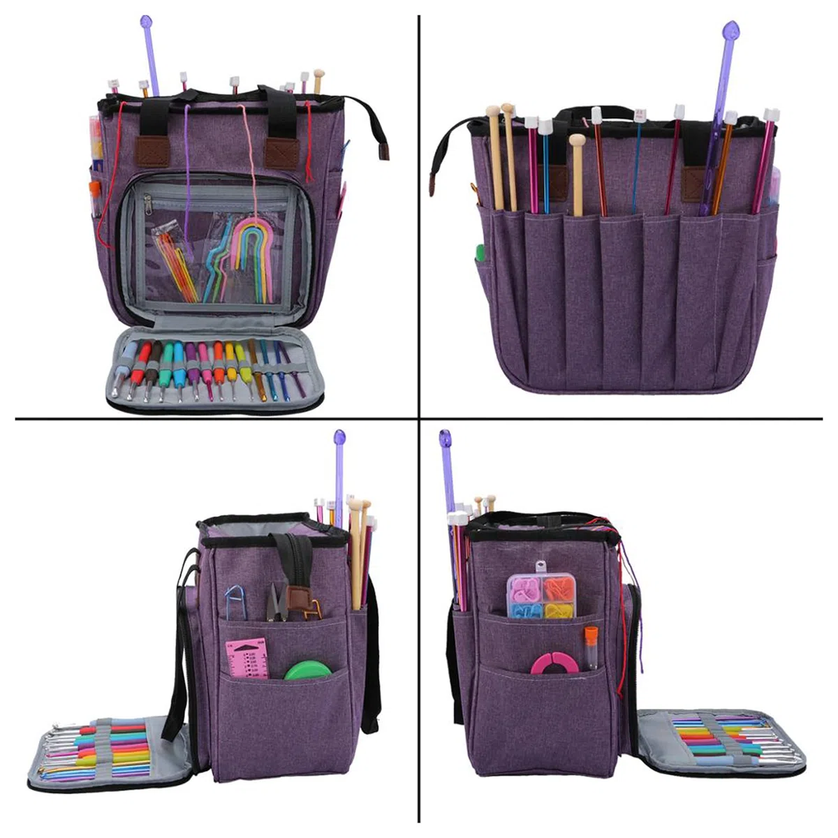 Borsa per Maglieria, Borsa Porta Lavoro a Maglia, con Quattro Scomparti, per matasse di Filati, Porta uncinetti, Ferri Maglia e Altri Piccoli Accessory