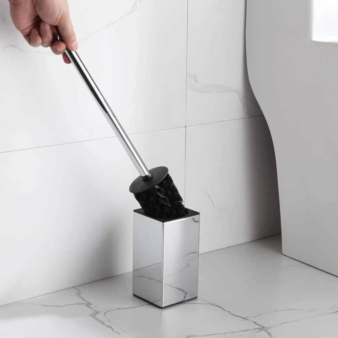 BGL Porta scopino quadrato in acciaio inox (cromato)