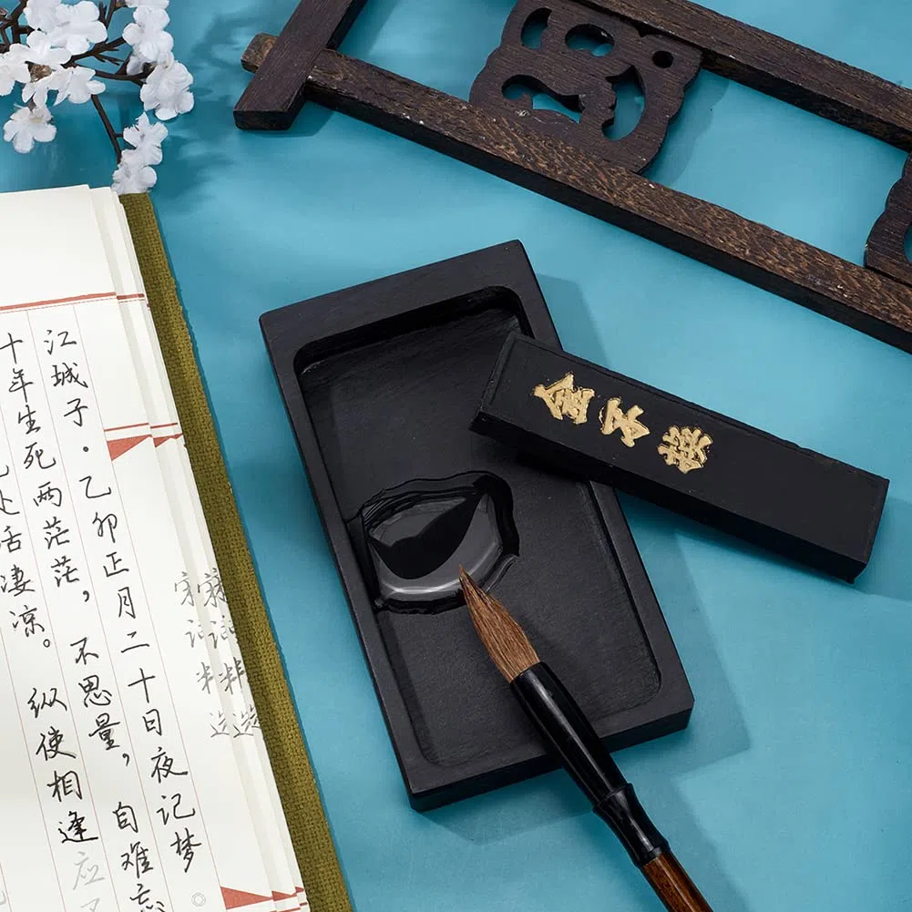 PandaHall - Pietra a inchiostro di Calligrafia Cinese con Stick di inchiostro Pietre a Inchiostro Cinesi Tradizionali per la Pratica Calligrafia Pittura Uso Ufficio