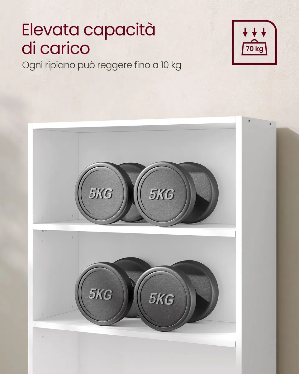 VASAGLE Scaffale a 6 Ripiani, Libreria, Scaffalatura Portaoggetti, Organizzatore con Scomparti, Ripiani Aperti e Regolabili, per Soggiorno, Ufficio, Camera da Letto, Bianco Nuvola LBC166T14