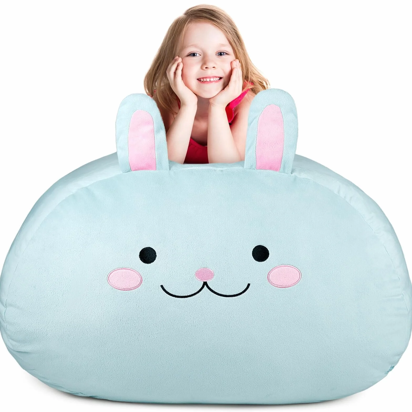GAGAKU Pouf Peluche Coniglio 200L-XXL,Borsa Portaoggetti per Giocattoli Peluche Cameretta dei Bambini,Sacco Porta Peluche Grande Coniglio con Chiusura Lampo per Organizzare–Blu