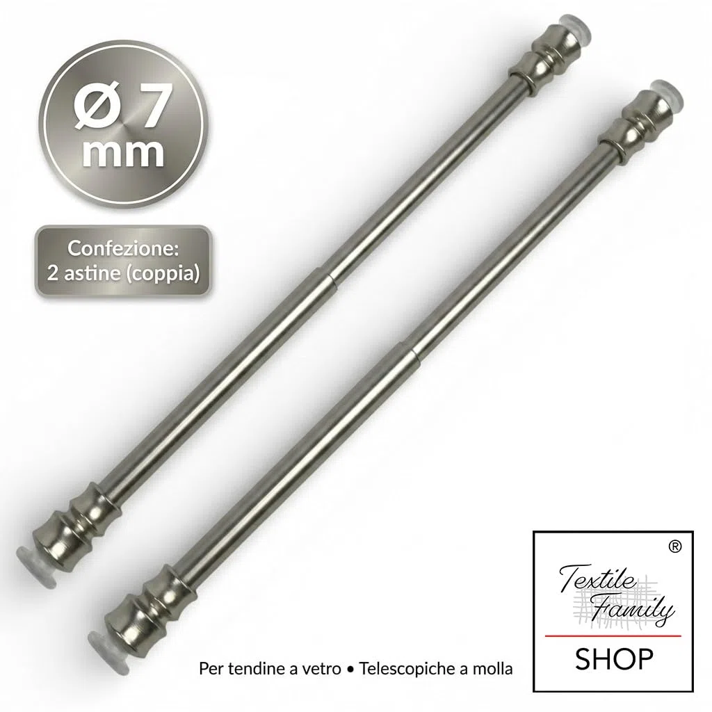 Coppia ASTINE Tex Ottone NICHELATO A Molla Pressione Regolabili per Tenda a Vetro - Cm. 50-60