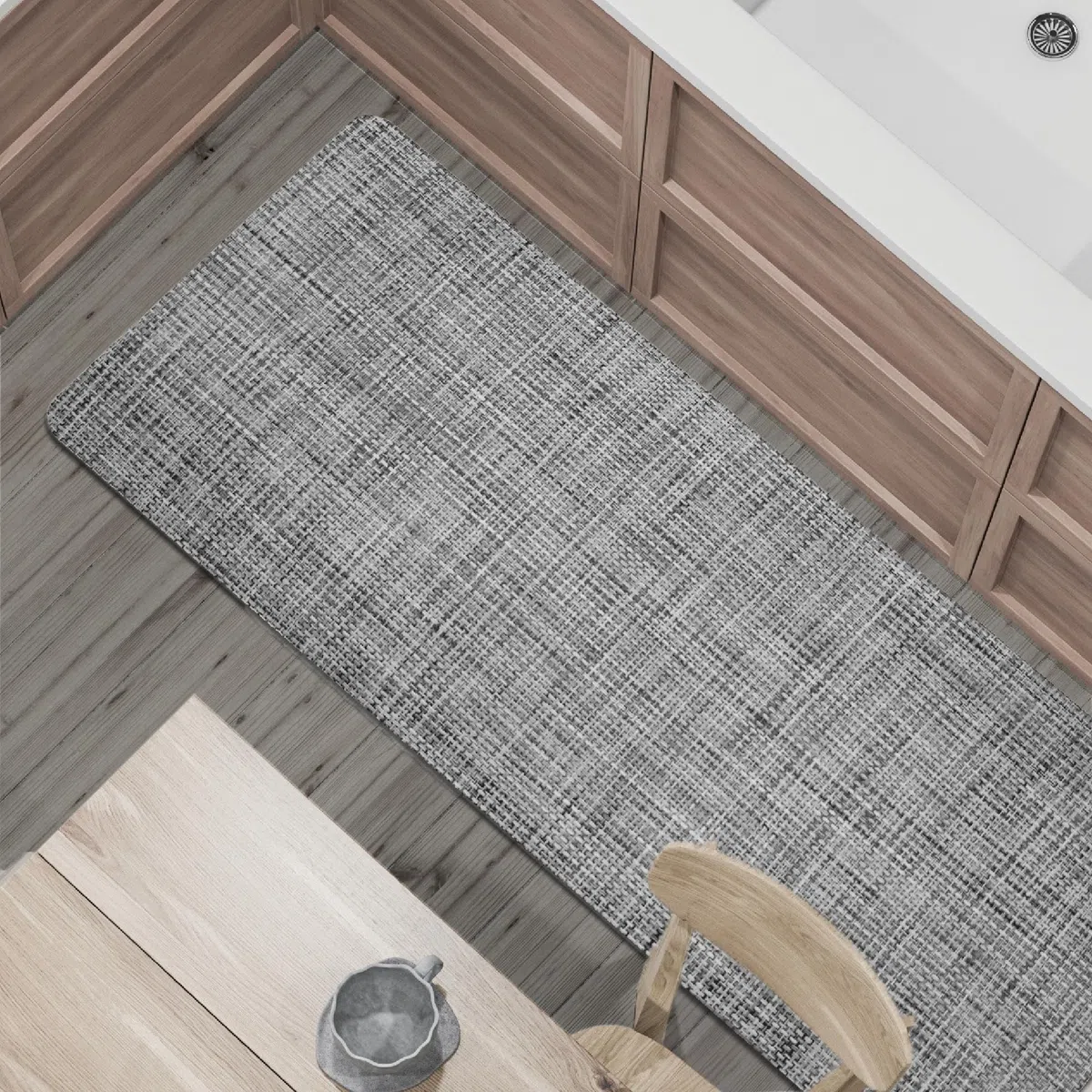 Comart - Tappeto Cucina Manhattan - Impermeabile - Antiscivolo - Antimacchia - PVC Intrecciato - Passatoia Effetto Metallico Cangiante - per Corridoio, Cucina e Bagno - Pumice Grey - 50x140 cm