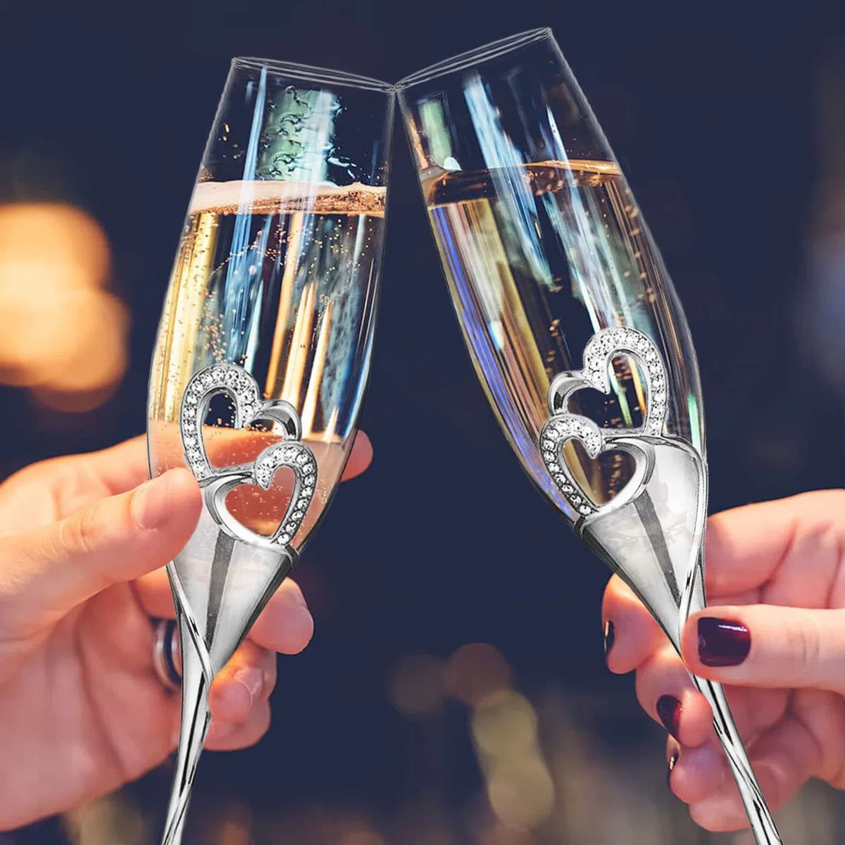 Sziqiqi 1 Set di 2 Bicchieri di Vino Rosso Creativo Ad Alta qualità, Bicchiere di Champagne, Bicchiere a Calice, Coppa Nuziale, Flute da Champagne, Argento
