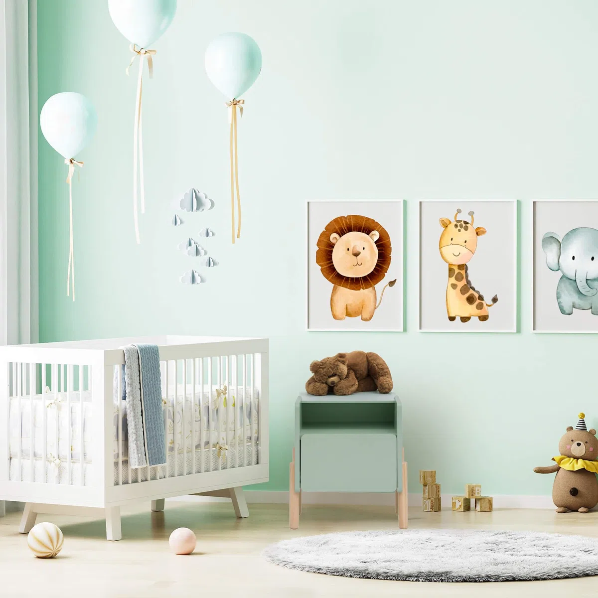 Rebecca Mobili Comodino con 1 Cassetto e 1 Ripiano, Comodino per Cameretta, Verde Acqua Marrone, MDF Pino, Stabile, per Camera Montessori - Misure HxLxP: 49 x 43 x 30 cm - Art. RE7130