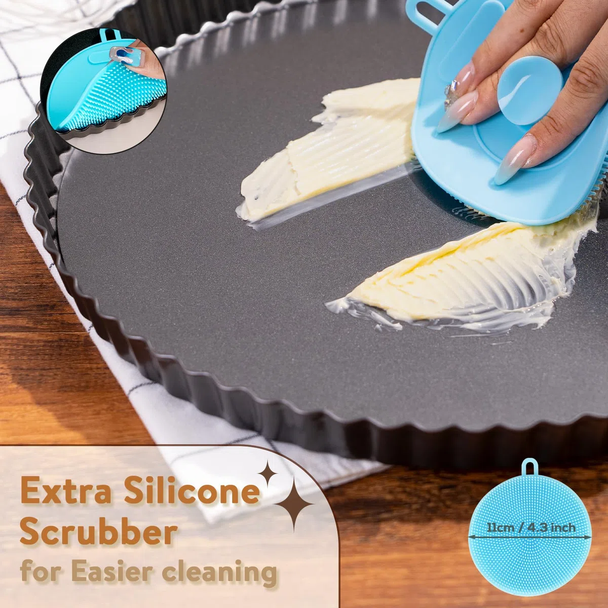 Teglia Rotonda per Torte con Fondo Scanalato, 32 cm, per Quiche con Base Allentata, Antiaderente, per Crostate di Cottura, Quiche, Tortiera, Quiche, Acciaio al Carbonio, Grigio Scuro