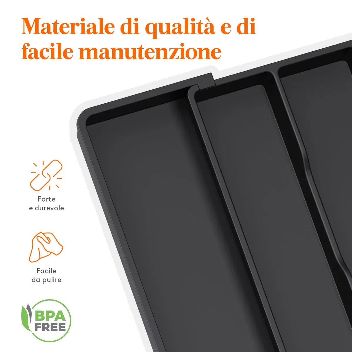 Lifewit Portaposate da Cassetto, Organizer Utensili da Cucina, Porta Posate Regolabile in Plastica, per Utensili e Accessori, Profondità 38 cm, Espandibile fino a 57 cm, Pacchi 1, Nero