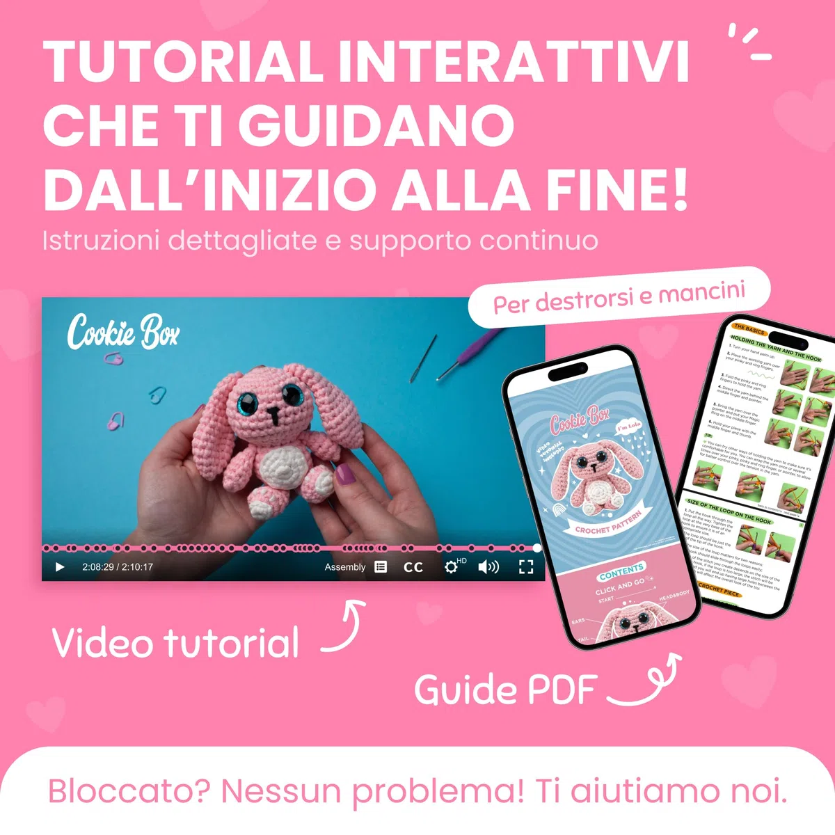 Cookie Box Kit Uncinetto per Principianti – Realizza un Amigurumi Fai-da-Te con Filato, Uncinetto, Imbottitura, PDF & Video – Regalo per Adolescenti e Adulti – Bunny Lola