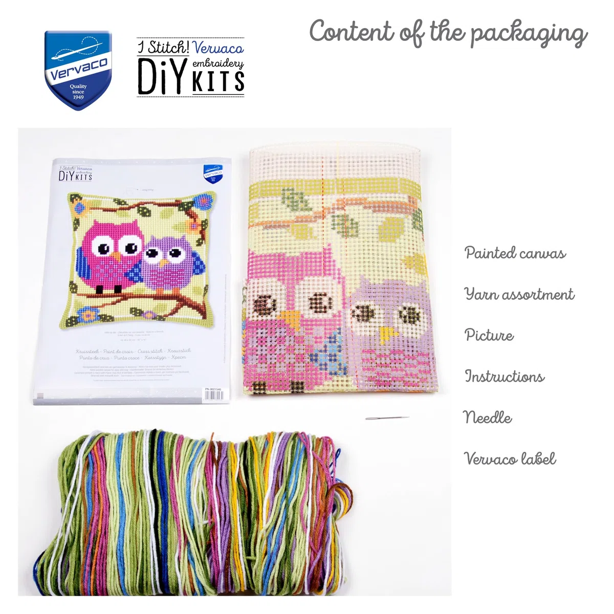 VERVACO Kit Cuscino Punto Croce Gufi su Un Ramo Set Ricamo Principianti Cuscini Gobelin Decorativi ca. 40 x 40 cm Accessori per Lavoretti Creativi DIY Casa Decor Hobby Adulti Cross Stitch