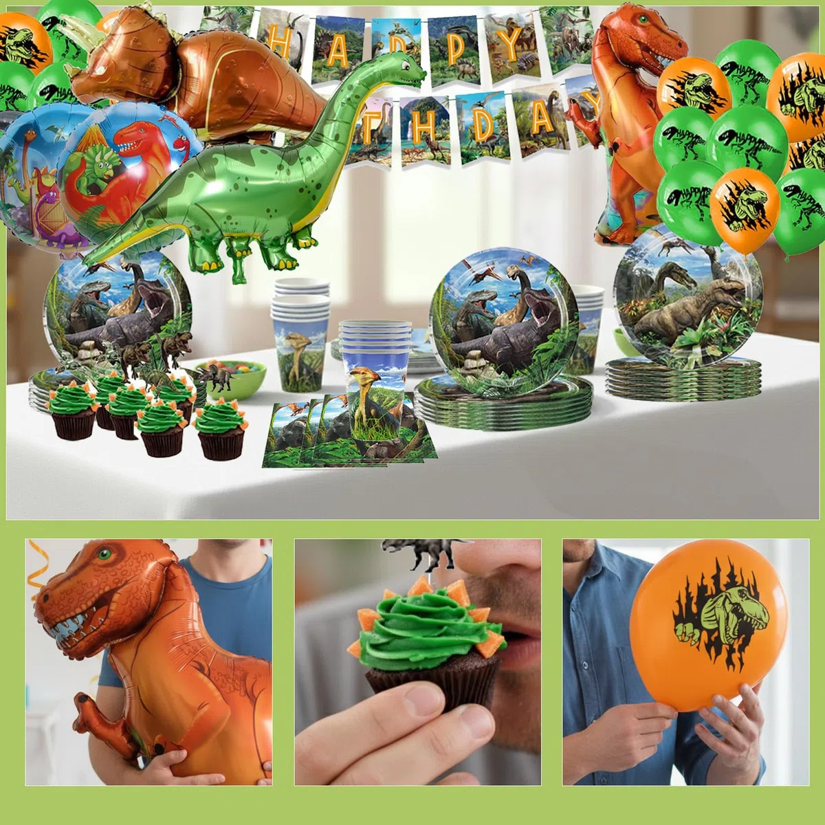 Dinosauro Stoviglie Compleanno,86Pcs Addobbi Compleanno Dino,Kit Feste Dino,Banner,Piatto,Tovaglia,Decorazioni Compleanni