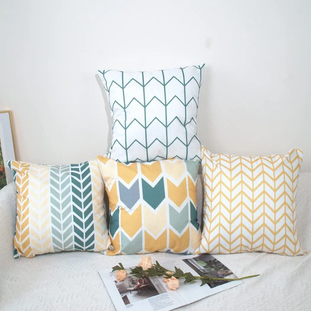 Set di 4 federe in cotone per la casa 40 x 40 cm - giallo e verde Throw cuscino decorazione cuscino caso di copertura decorativa per soggiorno divani