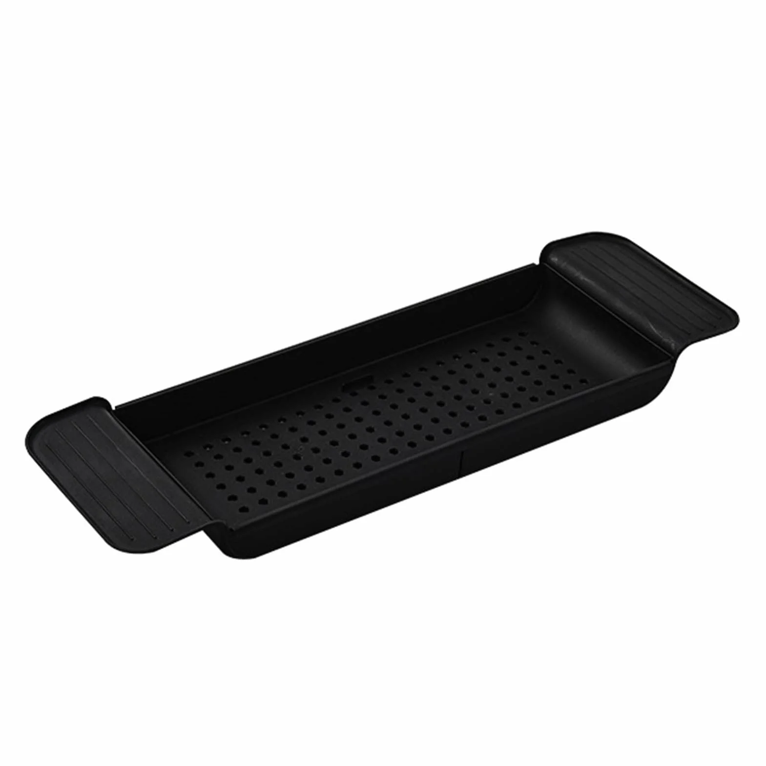 Vassoio per Vasca in Plastica, Design Drenante Retrattile Indossabile e Durevole Porta Vasca da Bagno Piccolo e Compatto Traspirante per Gel Doccia, Asciugamani, Bicchieri, Fiori da Bagno(Nero)