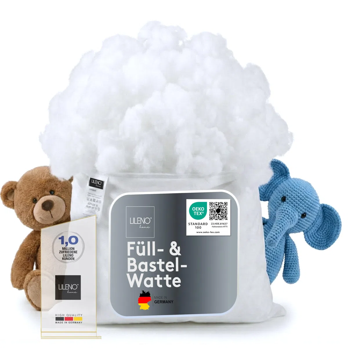 LILENO HOME Imbottitura in ovatta da 2 kg in un pratico sacchetto in tessuto non tessuto, materiale di riempimento e imbottitura per peluche, cuscini, fai da te, imbottitura lavabile fino a 95 °C