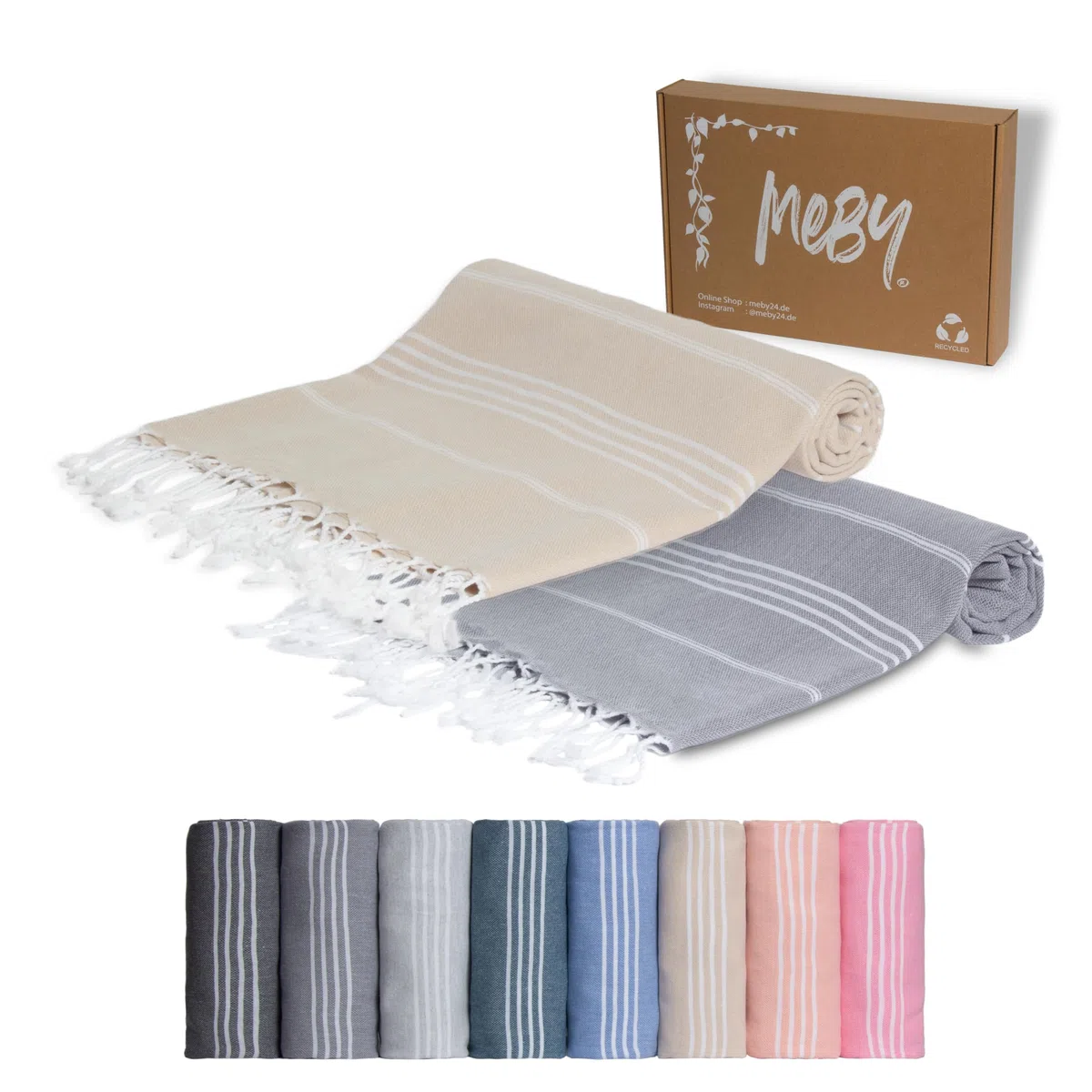 MEBY Set di 2 teli da sauna XXL (100 x 200 cm), asciugamano da bagno, asciugamano turco, asciugamano 100% cotone (beige e grigio scuro), P2024