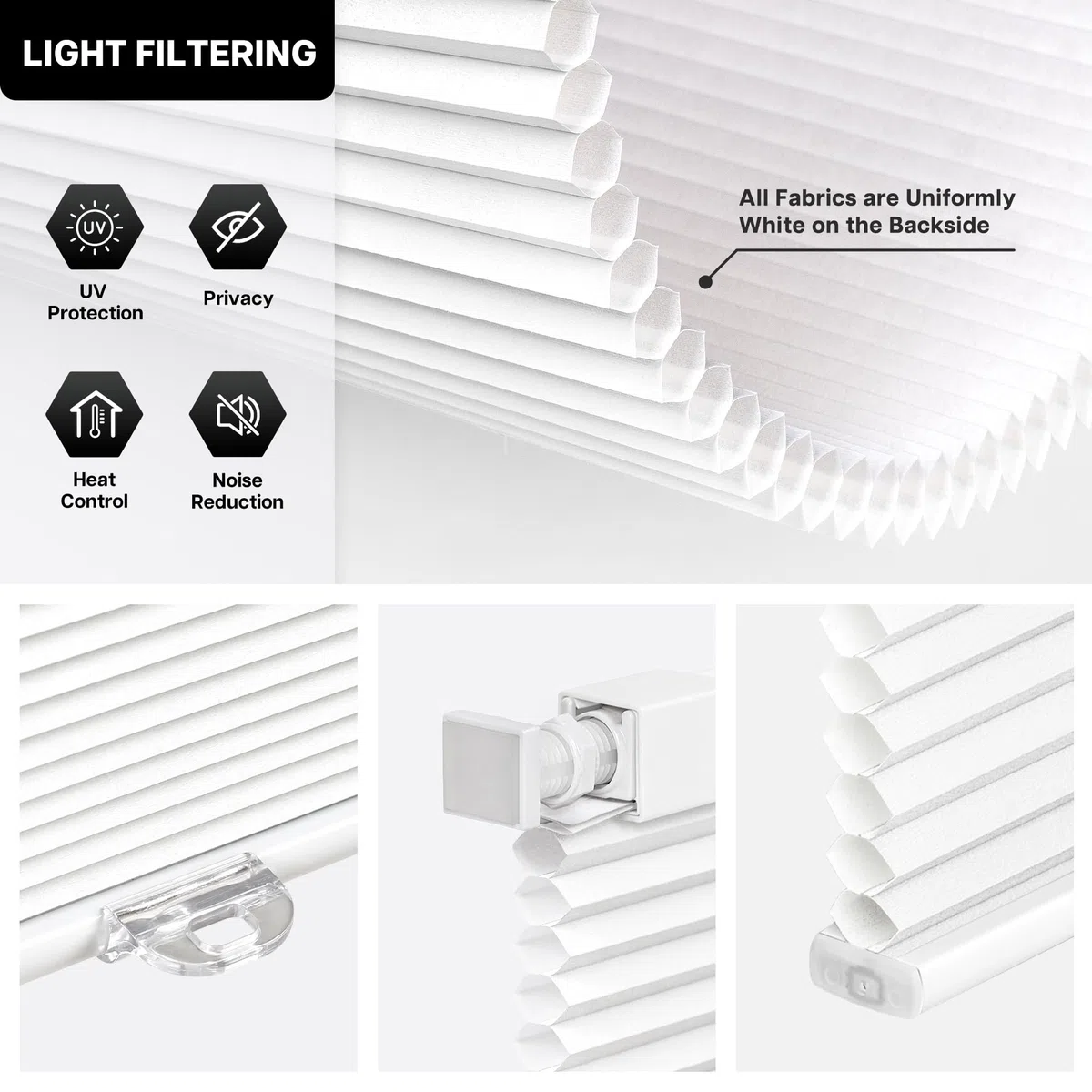 LazBlinds Tende cellulari senza fili, senza attrezzi, senza trapano, filtraggio della luce, per finestre di dimensioni 53,3 cm di larghezza x 164 cm di altezza, bianco