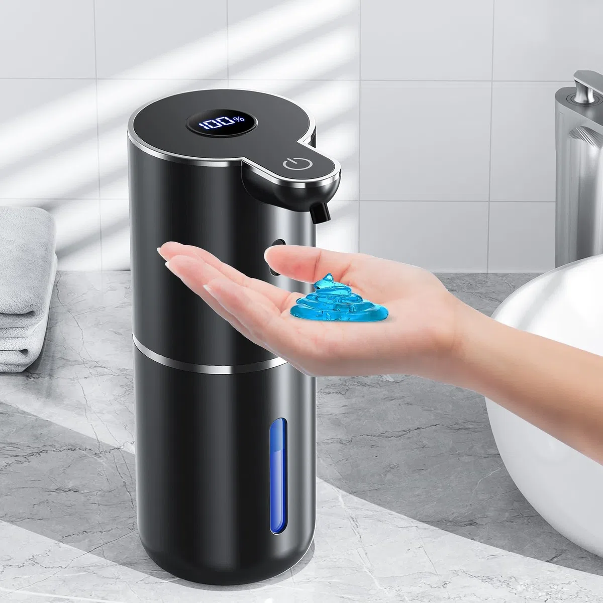 Fachixy Dispenser Sapone Automatico con Display Digitale, Touchless, Montaggio a Parete Dispenser Sapone Bagno, Ricaricabile, 380ml, IPX5 Impermeabile per Bagno, Cucina