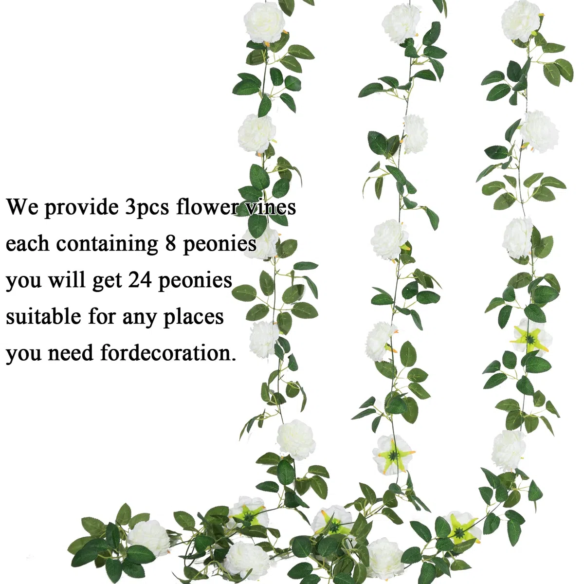 SHACOS 3 Pezzi da 200 cm Artificiale Ghirlanda Peonia Bianca Artificiale di Finta Seta Appesa Rattan Ghirlanda Simulazione Pianta Rampicante per Casa di Nozze Giardino Recinzione Decorazione Della