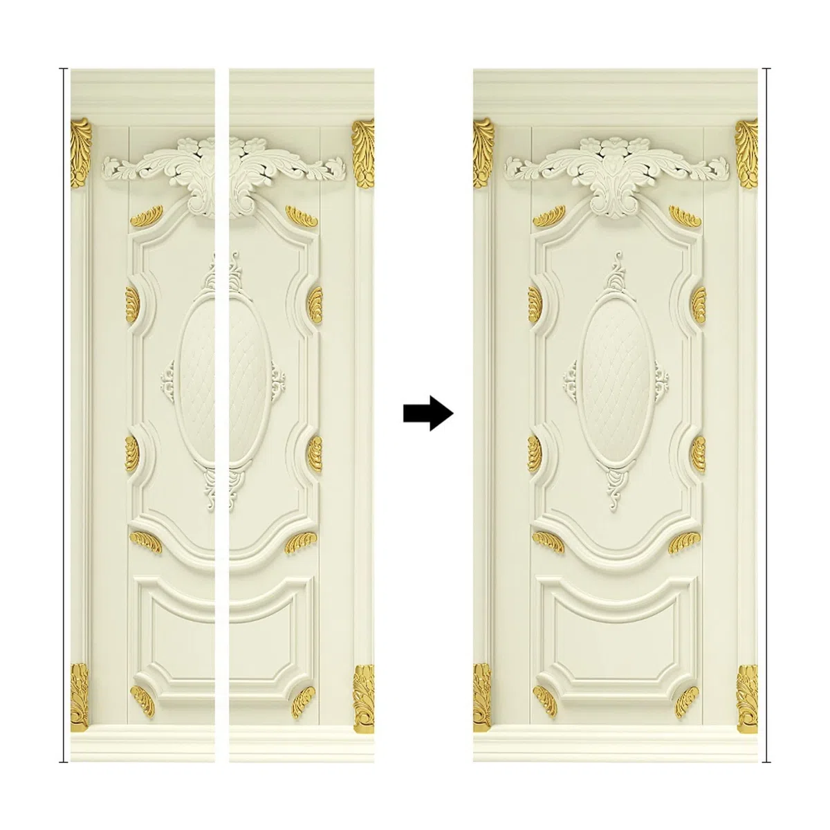 A.Monamour Adesivo Porta Autoadesiva Classica Porta In Legno Bianco Con Rilievi Dorati Vinile PVC Adesivi per Porte Interne 3D Pellicola Adesiva Poster Sticker Murale Parete Carta da Parati
