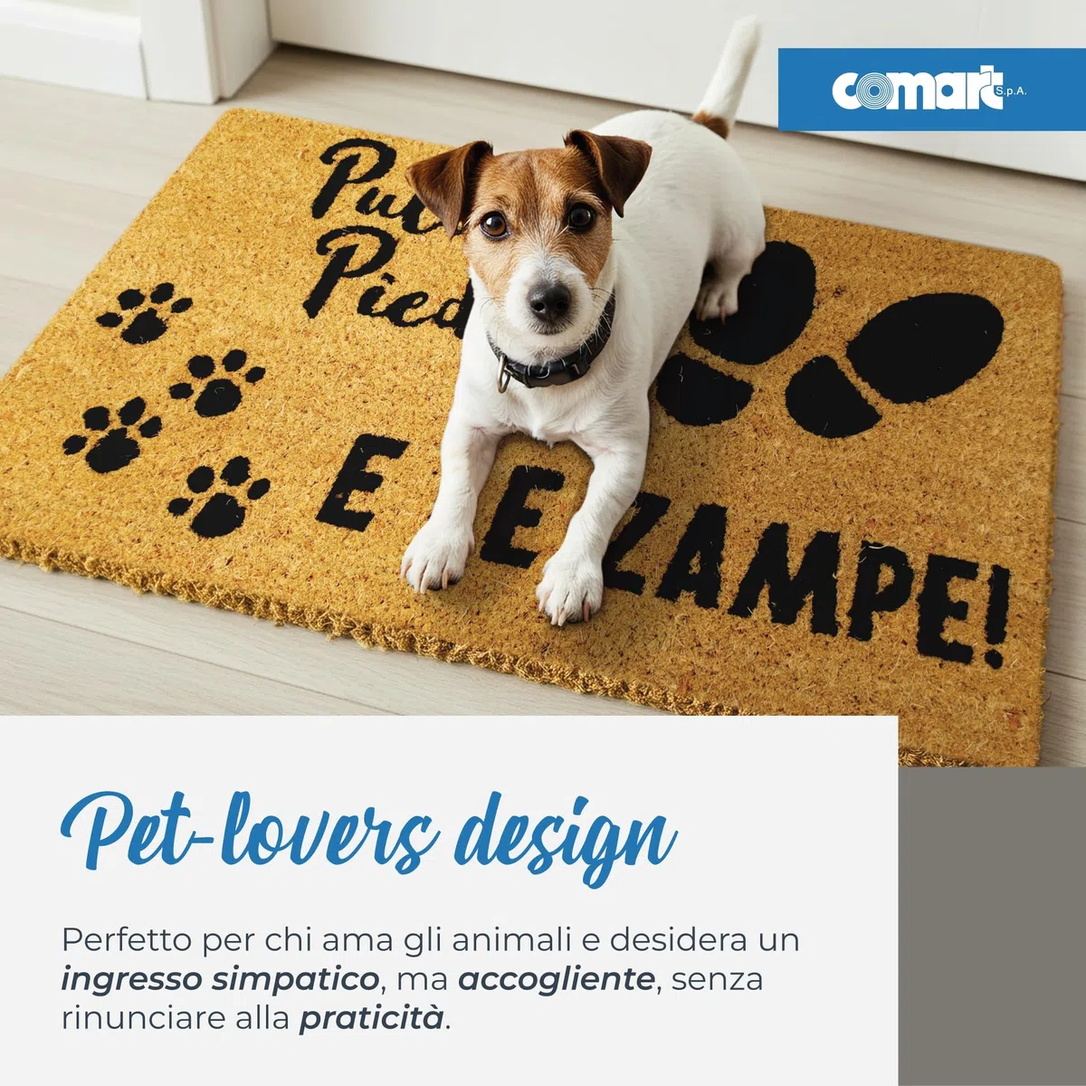 Comart - Zerbino Cute in Cocco - 40x70 cm - Tappeto con Scritte Divertenti su Cani e Gatti - per Ingresso Esterno e Interno - Simpatico Regalo per Entrata di Casa - Antiscivolo - Pulirsi Piedi Zampe