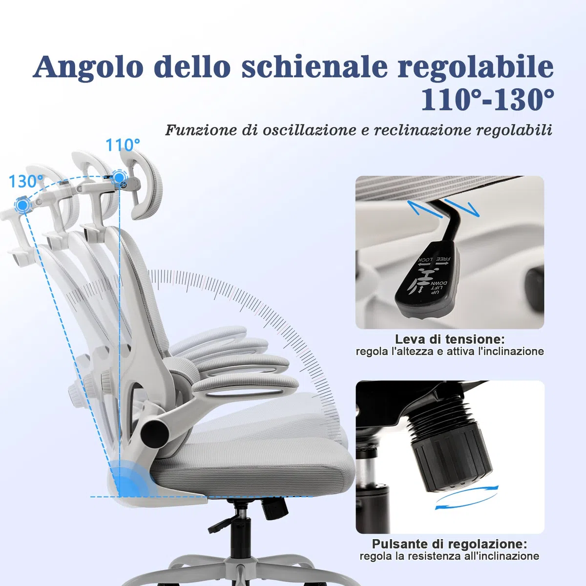 Magic Life Sedia da Ufficio Ergonomica con Schienale a Rete, Supporto Lombare Regolabile, Braccioli e Altezza Regolabili per Home Office (R5-W)