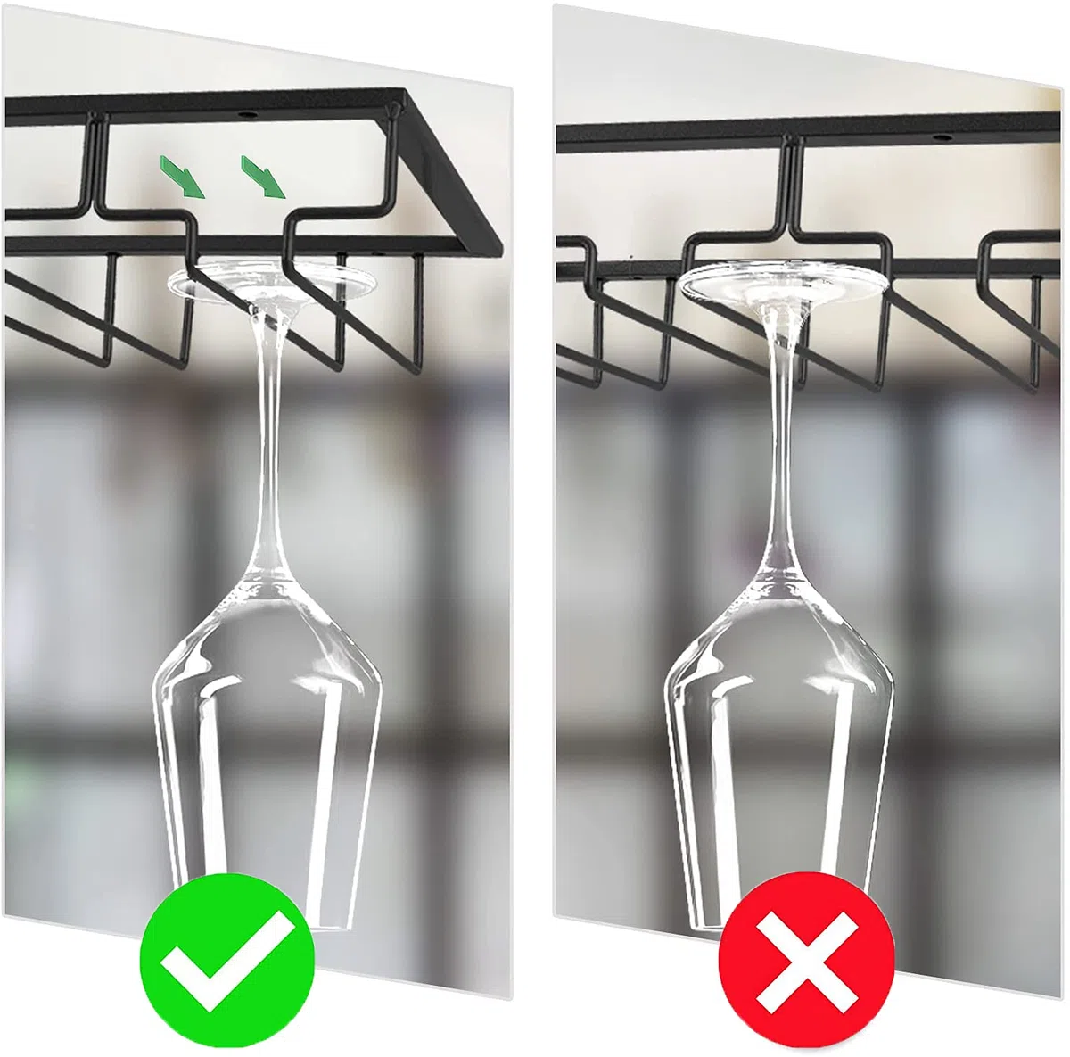 Porta Bicchieri da Vino Supporto per Calici in Metallo per Bar e Cucina Gancio Sottopensile Organizer in Acciaio Inox Scaffale di Stoccaggio (Black, 3 Rows 1 Pack)