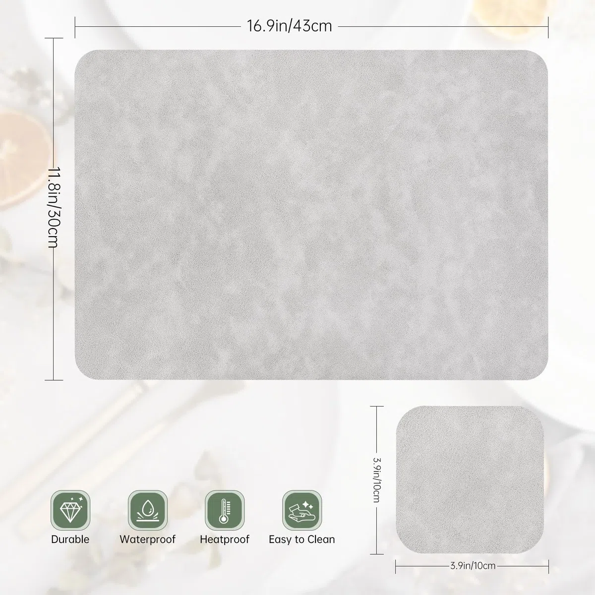 Set da tavolo lavabile, 4 tovagliette e sottobicchieri, set da tavolo in pelle double face, resistente al calore, antiscivolo, tovagliette in plastica (grigio chiaro blu chiaro)