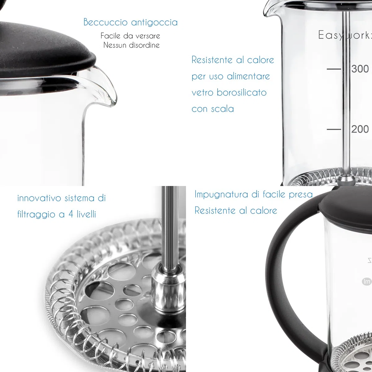 Easyworkz Eclipse Caffettiera francese con vetro borosilicato resistente al calore, 350 ml