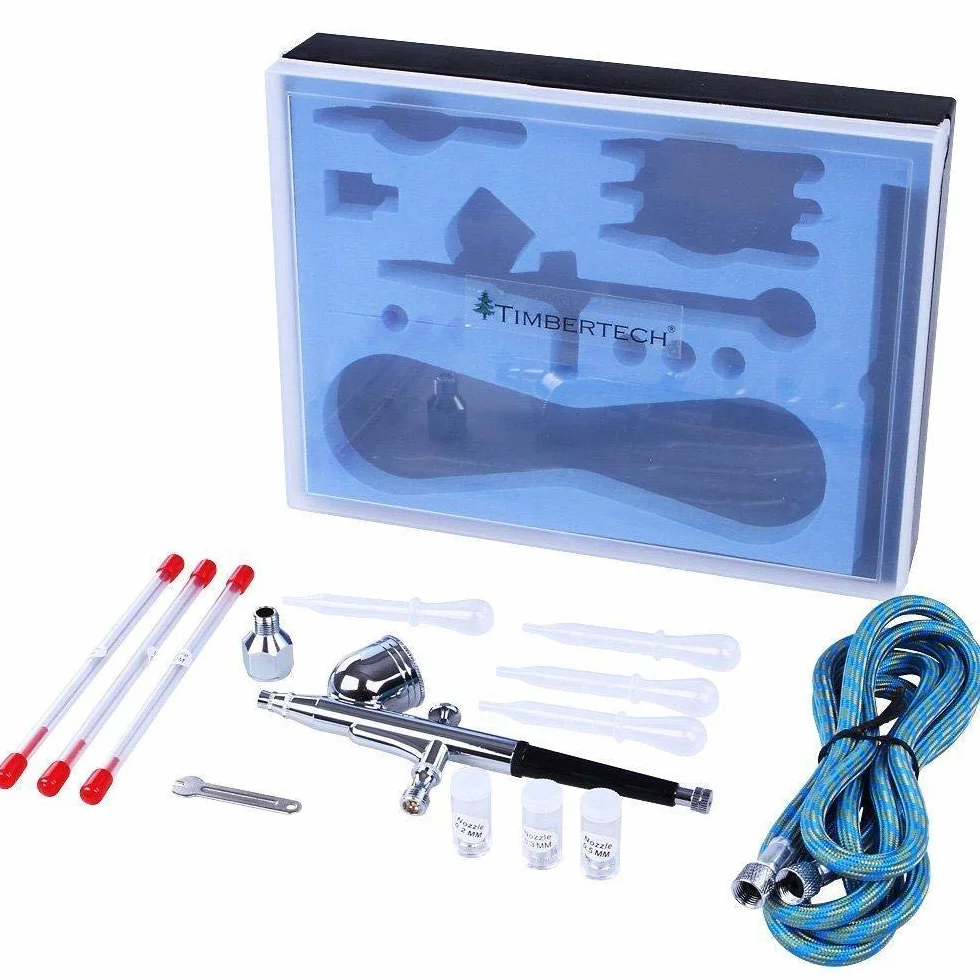 Kit aerografo Timbertech con compressore d'aria ABPST05 con flusso d'aria potente e alta pressione di lavoro per hobby e artigianato arte delle unghie per decorare torte, cosmetici, grafica e così via