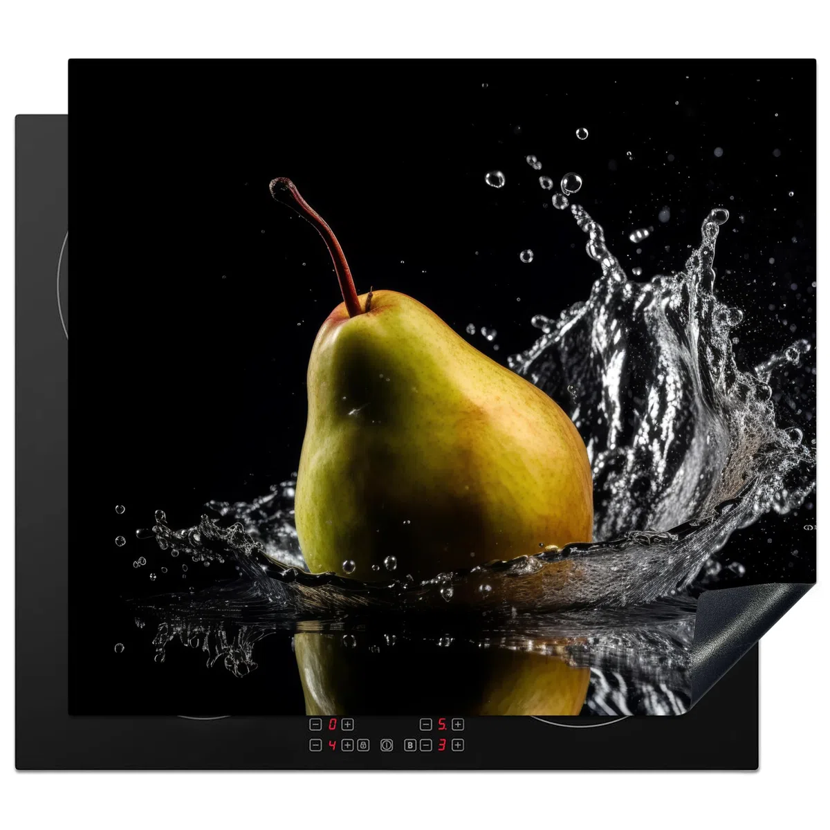 KitchenYeah© Copri Piano Cottura 59x52 cm Coprifornelli Tappetino per Induzione Fornello Tutto per la Cucina Pera - Frutta - Acqua - Nero