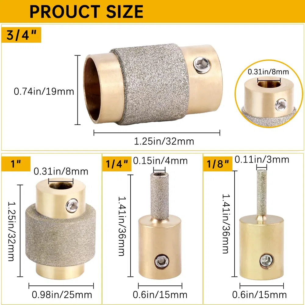 Combination Set 1 3/4 1/4 1/8 Inch Diamond Grinder Bit Head Tools Brass Core Stained Glass Grinder Bits & Diamond Grinder Bit Head Tools, Tools and Supplies for Stained Glass