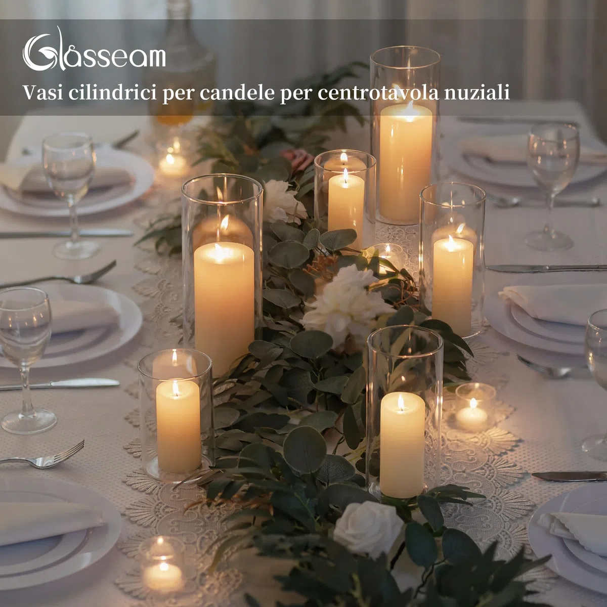 Glasseam Portacandele In Vetro Hurricane: Set Di 3 Portacandele Grandi E Spessi Per Candele A Colonna Vaso Cilindrico Galleggiante Per Fiori Decorazioni Per La Casa Centrotavola Per Matrimoni