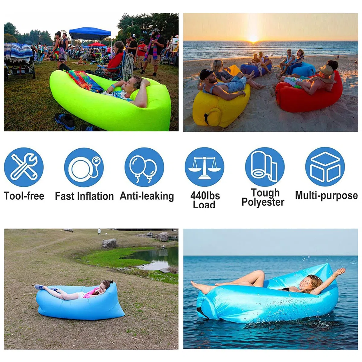 Divano Gonfiabile a Sdraio Air, Divano ad Aria Air con Pacchetto Portatile,Divano Gonfiabile Campeggio per Viaggi, all'aperto, Campeggio, Escursionismo, Piscina e Feste in Spiaggia