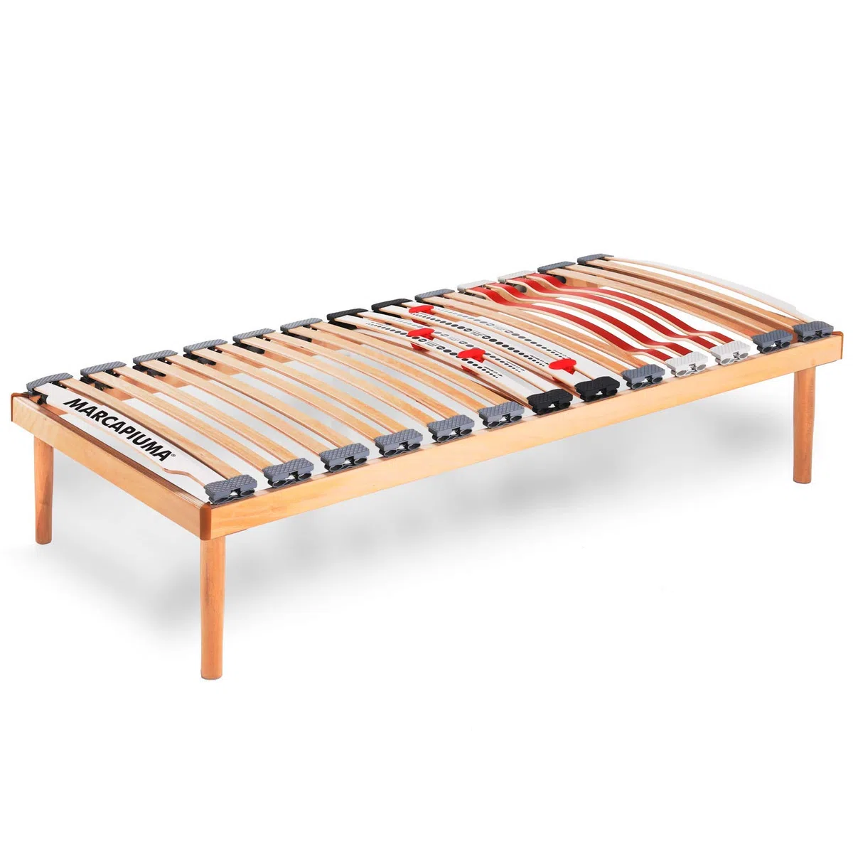 Marcapiuma Rete a Doghe Fissa Singola 90x190 cm Alta 35 cm, Modello Nature Med in Legno di Faggio Naturale Resinato e Multistrato + 4 Piedi Legno Massello di Faggio, Ortopedica, 100% Made in Italy