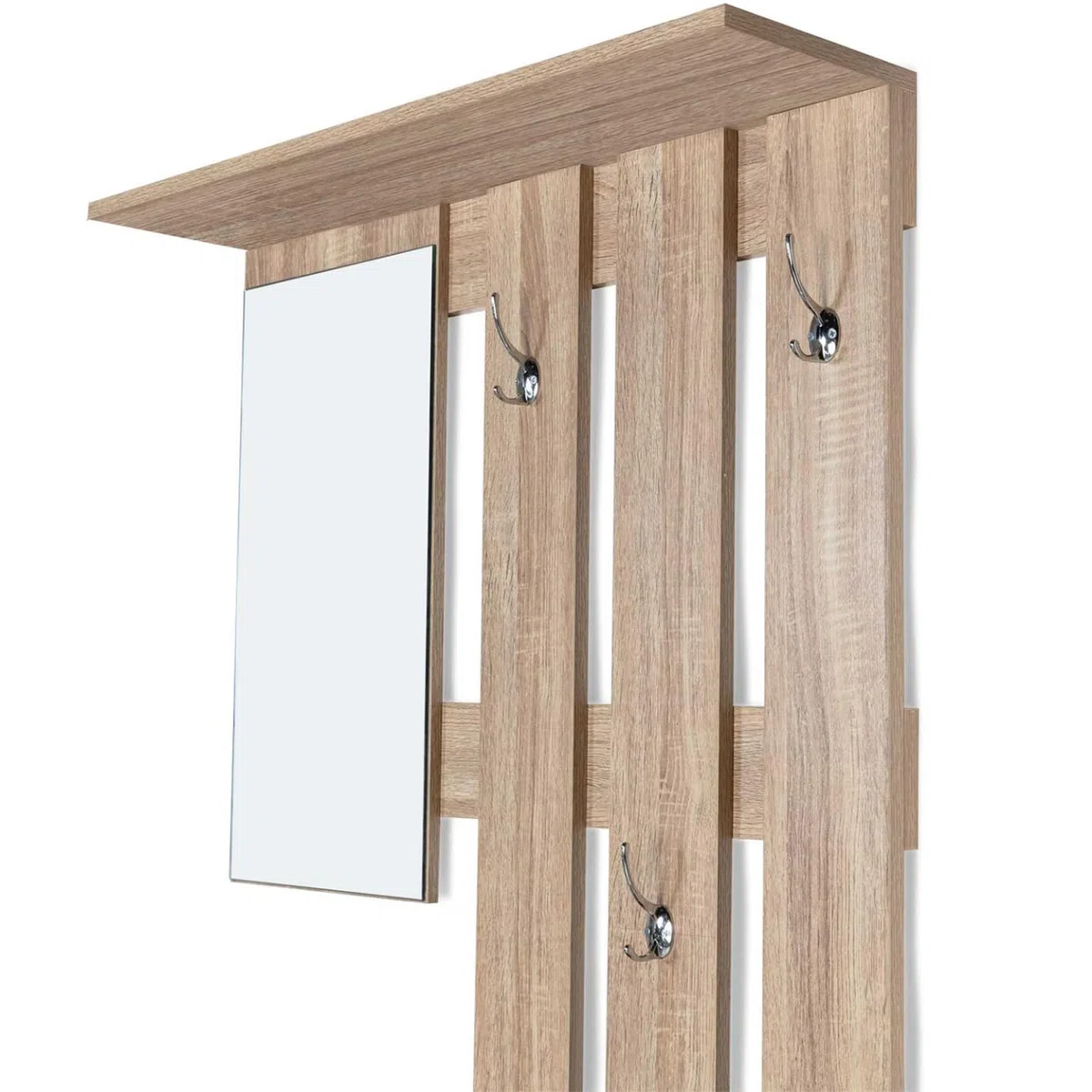 IDMarket - Mobile da ingresso, appendiabiti con specchio, design in legno faggio e ante bianco PAULIN