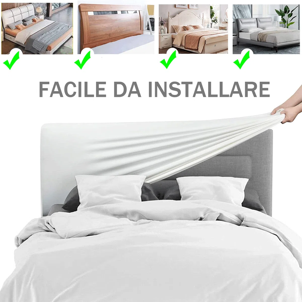 Elastica Copertura Per Testiera Per Letto Imbottito/Legno/Pelle Copri Testata Del Letto Matrimoniale Singolo Rettangolare/Leggermente Stondata Fodera Testiera Letto Prote(Lunghezza:180-200cm,Bianco)