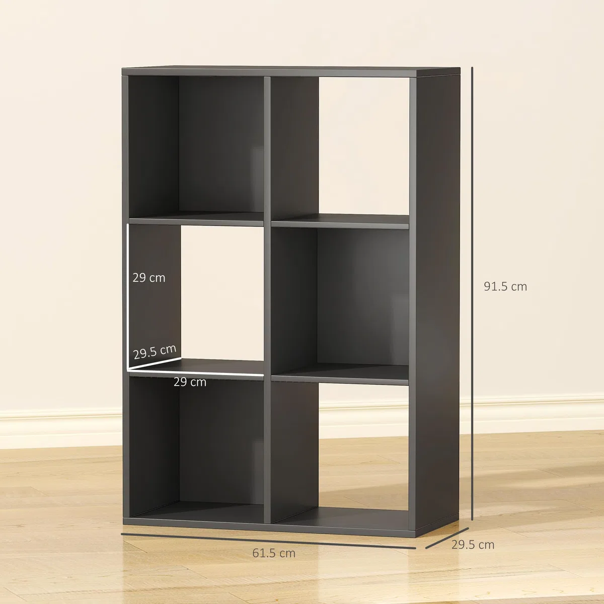 HOMCOM Libreria a Cubi con 6 Ripiani Portaoggetti dal Design Rustico, Libreria Moderna in Legno, per Cameretta, Studio, Ufficio, 61.5x29.5x91.5 cm, Nero