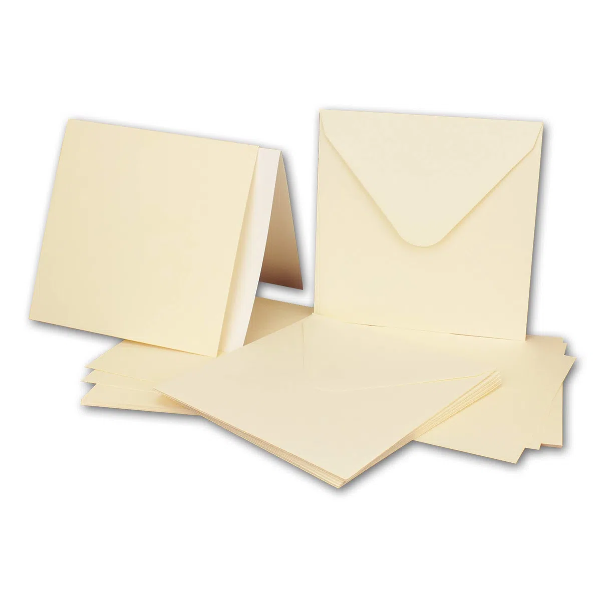 Set di 75 biglietti quadrati con buste e fogli da inserire, 13,5 x 13,5 cm, colore crema/avorio, inviti quadrati bianchi per matrimoni e feste