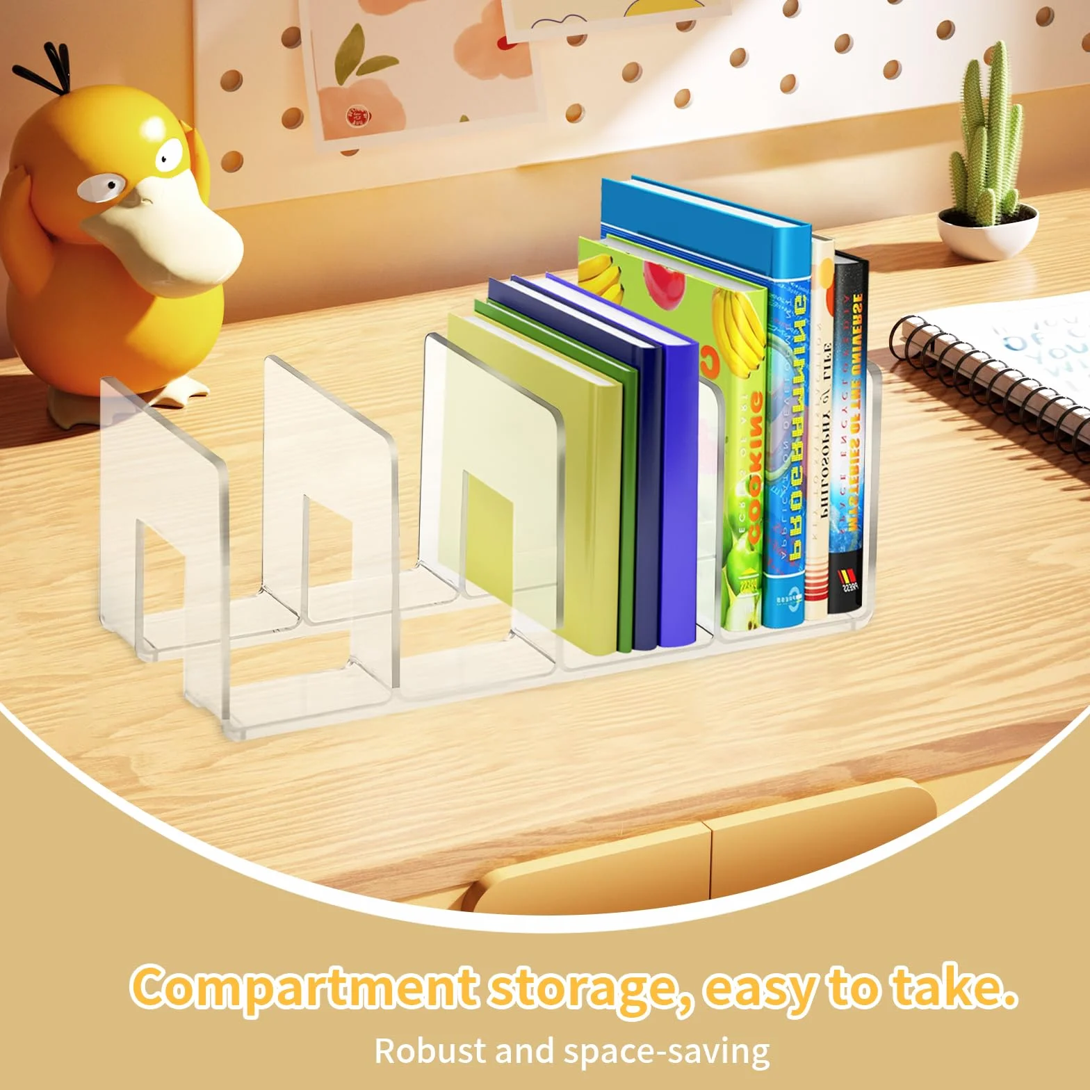 Portariviste in Acrilico con 4 Scomparti, Scaffale a Leva per Riviste, Organizer Multifunzionale per Scrivania in Acrilico, Porta Riviste e Libri per Ufficio e Biblioteca, 32x14,5x13cm (Nero)