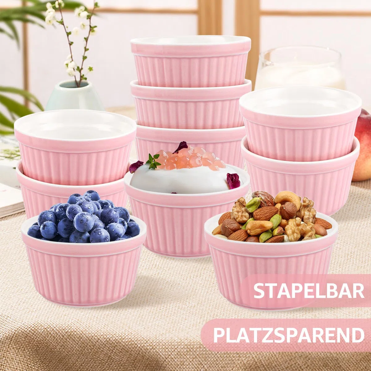 SHUESS Pirottini in ceramica per soufflé da 200 ml, adatti al forno, adatti al forno, per dessert e muffin, ciotole per ragout, ciotole per crema brulee, pirottini per soufflee, rotondi, Ø 9 cm