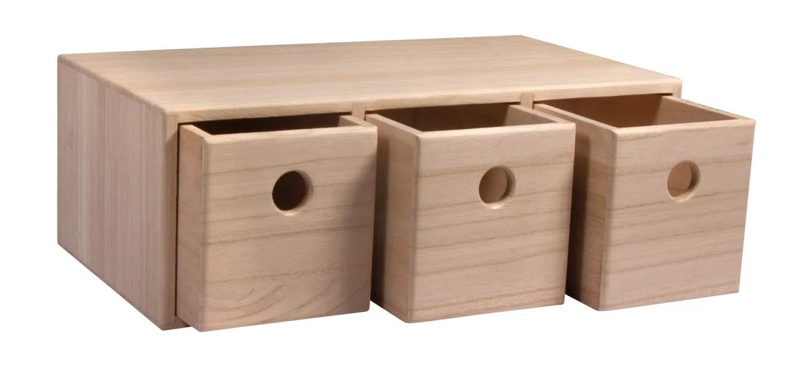 Rayher Cassettiera Mini In Legno con 3 Cassetti, Legno Naturale Non Trattato, 32 x 18 x 11.5 cm, per Piccoli Oggetti, Cancelleria, da Colorare e Decorare, 62909505