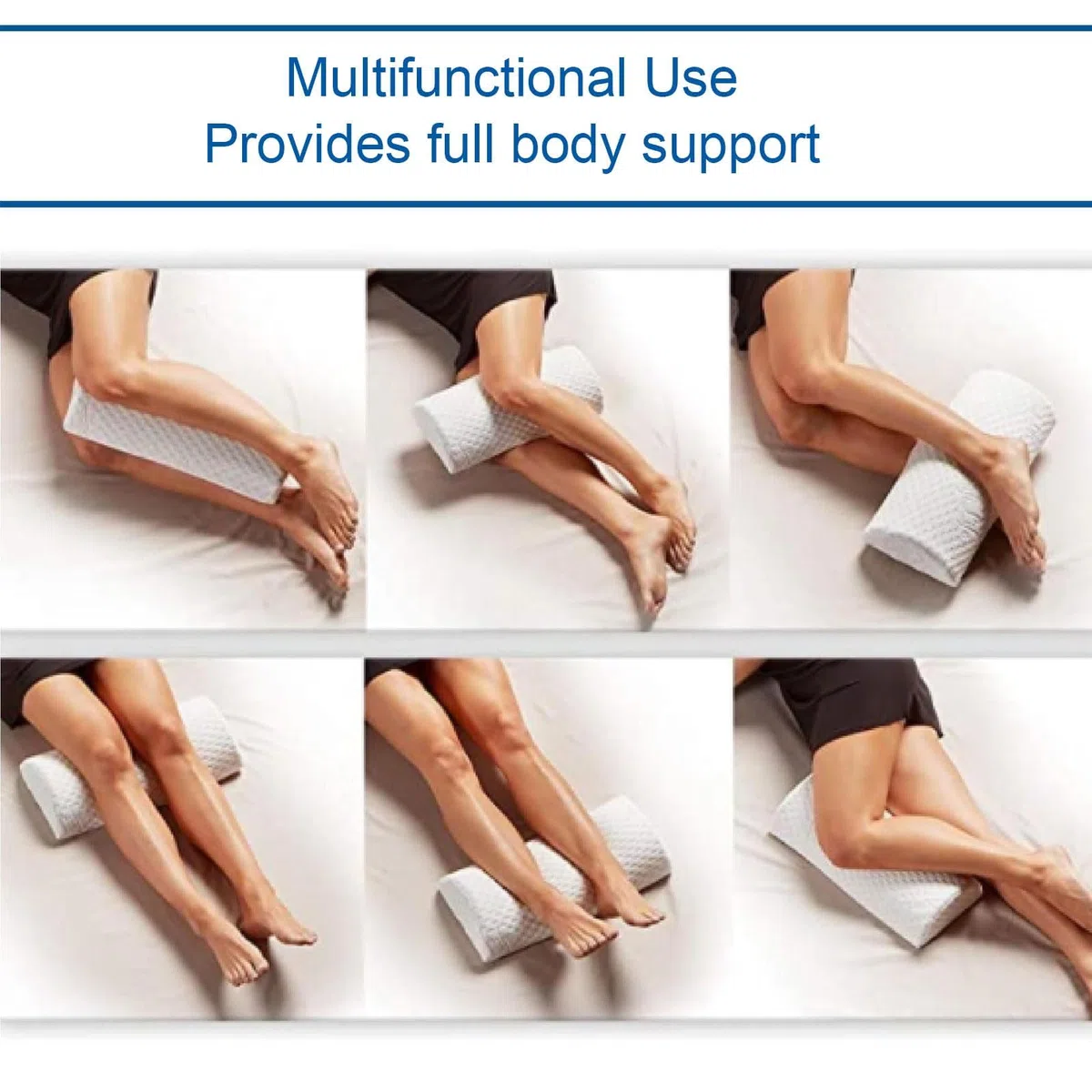 Cuscino per Ginocchia, Cuscino di Supporto per Gambe in Memory Foam, Design Semi-rotolo per un Sonno Riposante, Supporto per Schiena e Lombare, Bianco