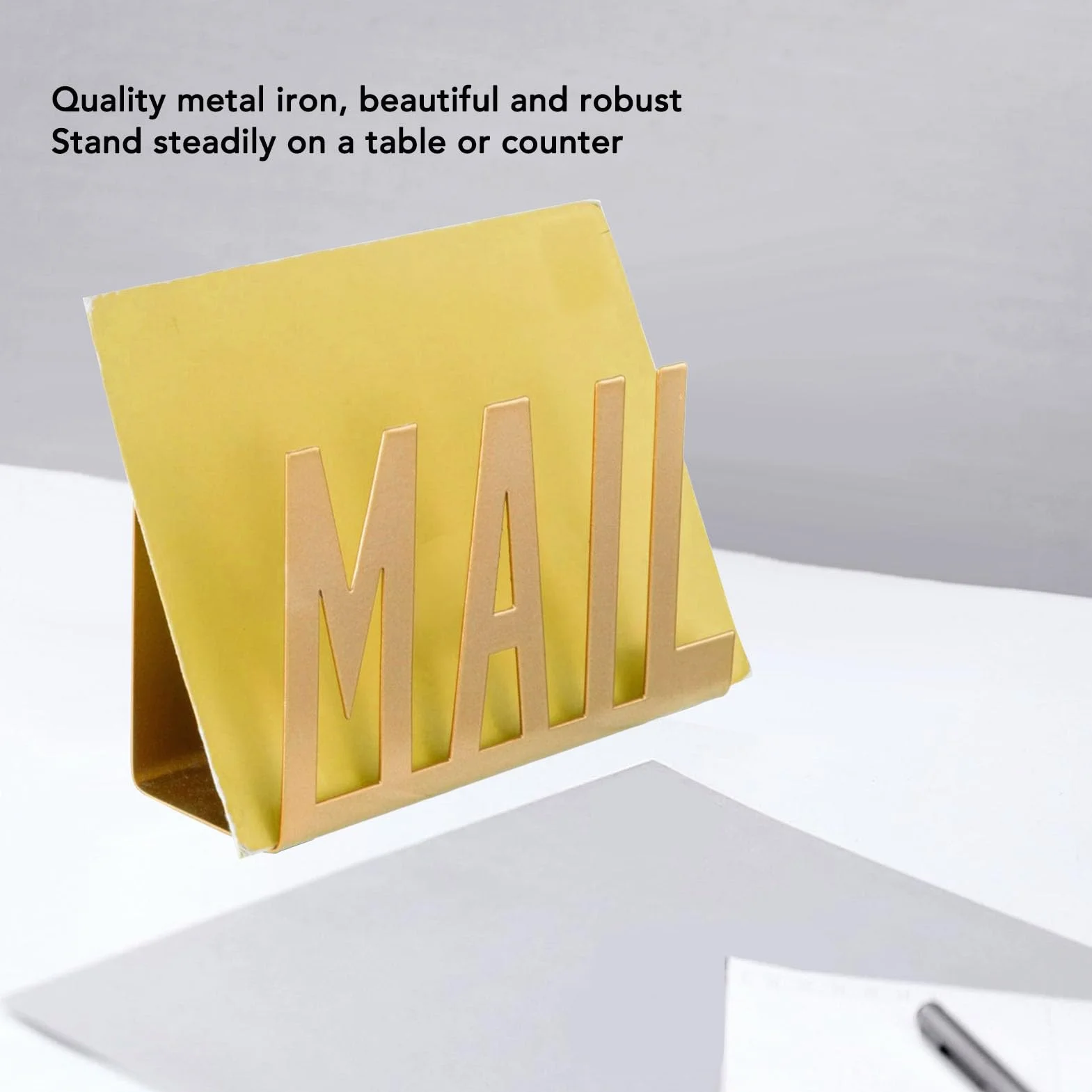 Portaposta in Metallo per Scrivania, Elegante Portaposta da Tavolo Dal Design Cavo per Fatture, Lettere, Documenti, Ideale Come Inaugurazione della Casa, Regali di Nozze (GOLD)
