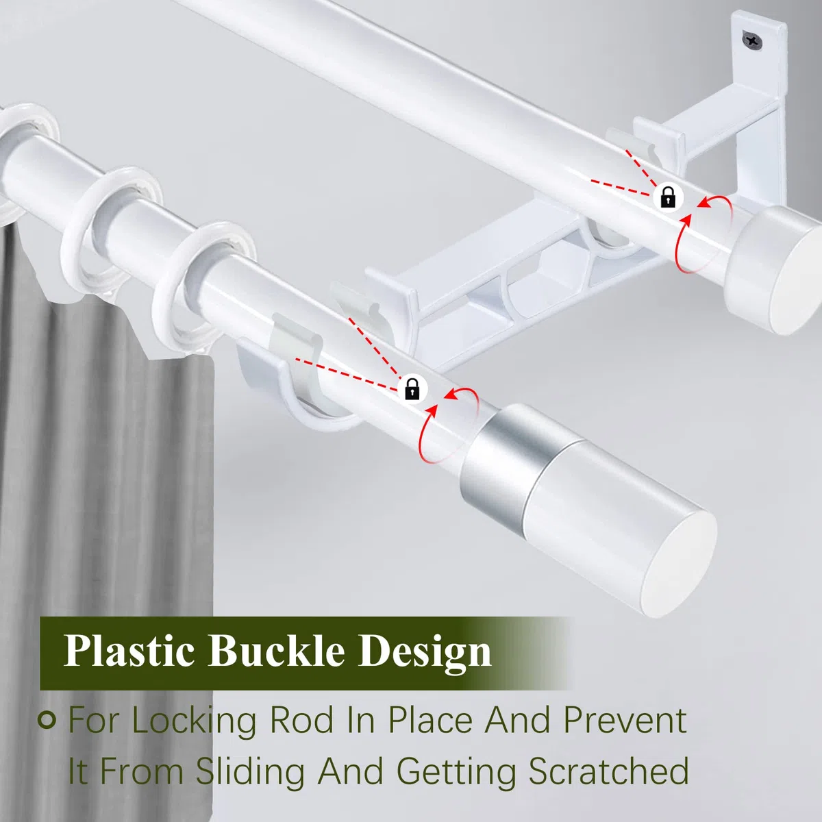Supporti per aste per tende, confezione da 4 Staffe doppie per aste per tende da 28 mm, supporti per binari per tende resistenti, staffe bianche per aste per tende, ganci di supporto per bastoni per