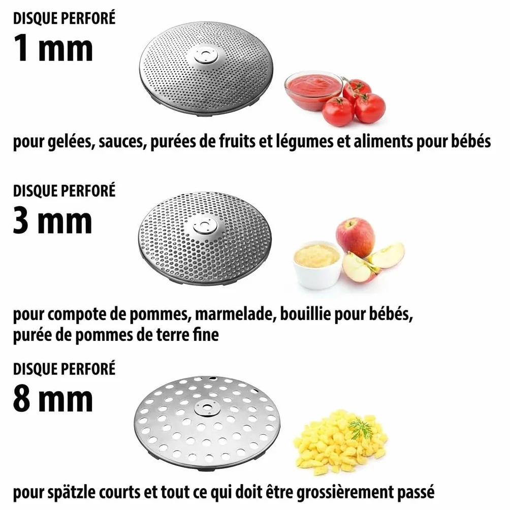 GEFU Passierino FLOTTE LOTTE® con 3 dischi forati da 1/3/8 mm | acciaio inox classico da cucina per verdure, frutta, marmellata e alimenti per bambini | con funzione di rimozione