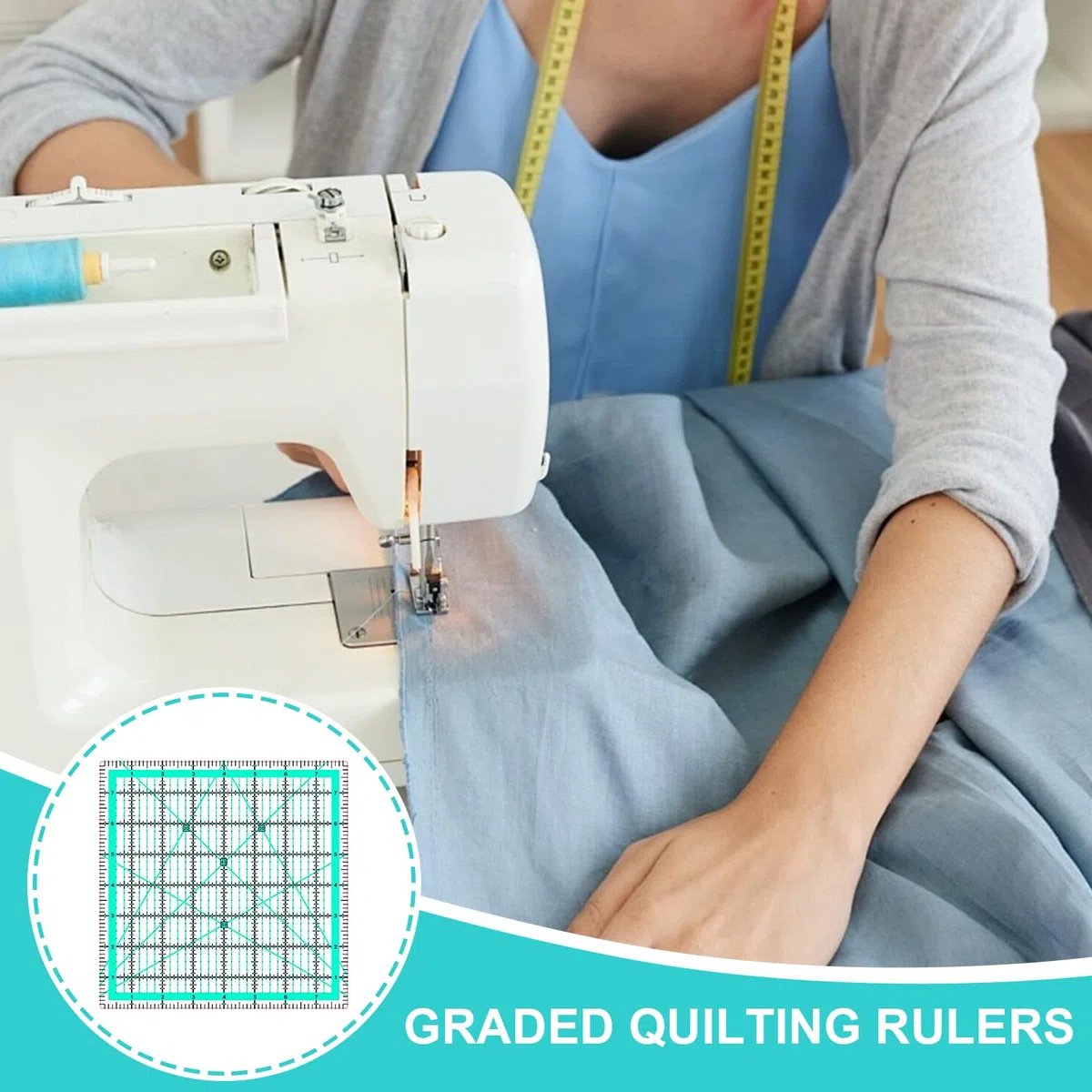 5 righelli quadrati grandi, per trapuntatura, patchwork, per cucito (6,3/8,9/15/15/15/20,3 cm)